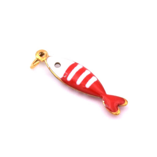 Red and white enamel fish pendant goldensteel 19x5mm (1)