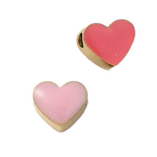Heart bead double side pink and fuchsia 5mm - Golden stainless steel - Hole: 1.5mm (1)