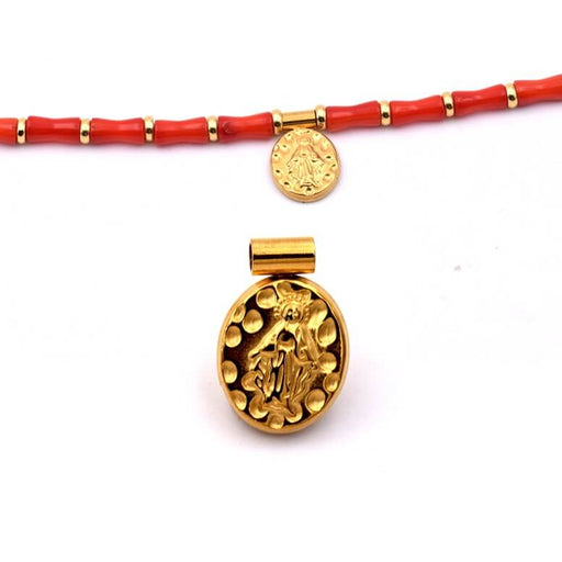 Oval Virgin Mary Medallion Pendant in Golden Stainless Steel 13x11mm (1)