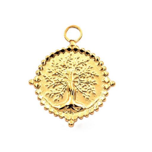 Tree of Life Round Pendant Golden stainless steel 19mm - Hole: 2mm (1)
