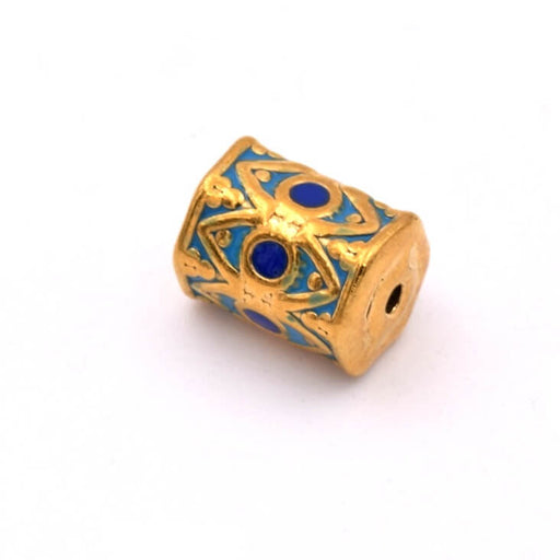 Buy Tube bead - Golden stainless steel and blue enamel - 10x7mm - Hole: 1.2mm (1)