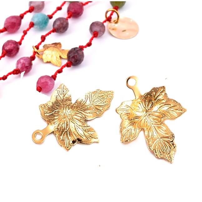 Leaf Pendant Golden Stainless Steel - 13mm - Hole: 0.8mm (2)