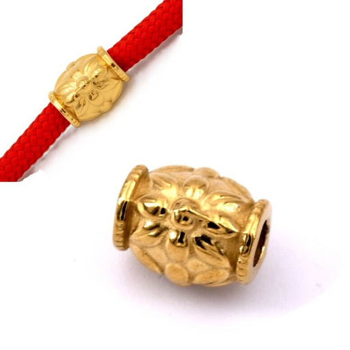 Flower scarved tube bead - Golden stainless steel 8x7mm - Hole: 2mm (1)