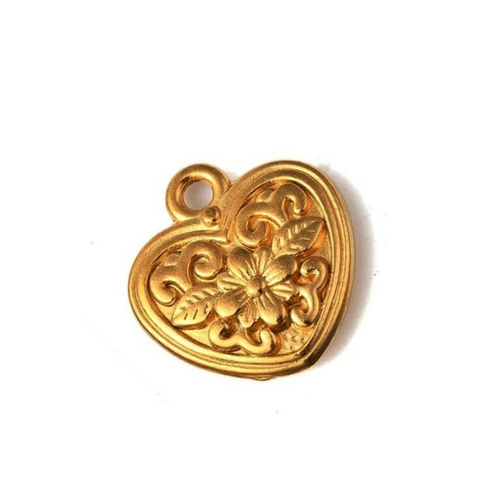 Retro heart pendant Golden stainless steel - 20x19mm - Hole: 2mm (1)