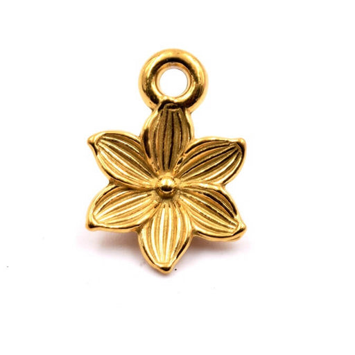 Flower pendant in golden stainless steel - 12mm - Hole: 1.5mm (1)