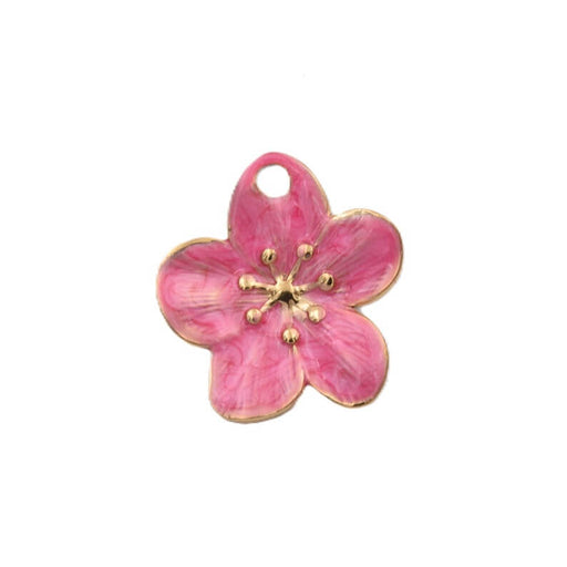 Flower pendant pink enamel -Golden stainless steel and 24mm (1)