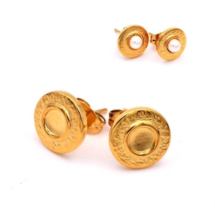 Round Post Earrings for 4mm Cabochons - Golden Steel (2)