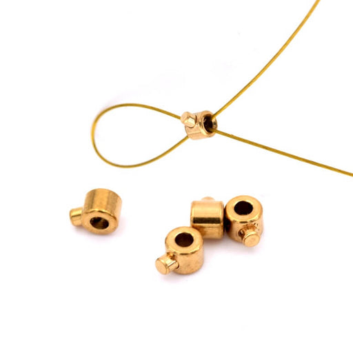 Crimp bead for cable - Golden stainless steel - 3mm - Hole: 1mm (4)