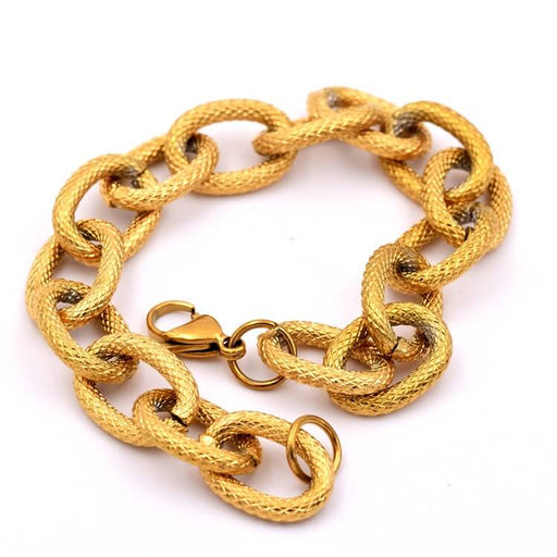 Oval mesh bracelet - Golden stainless steel - 18x13mm - 22.5cm (1)
