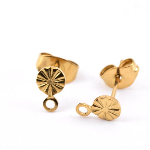 Stud earrings golden stainless steel with push backs - Hole: 1mm (2)