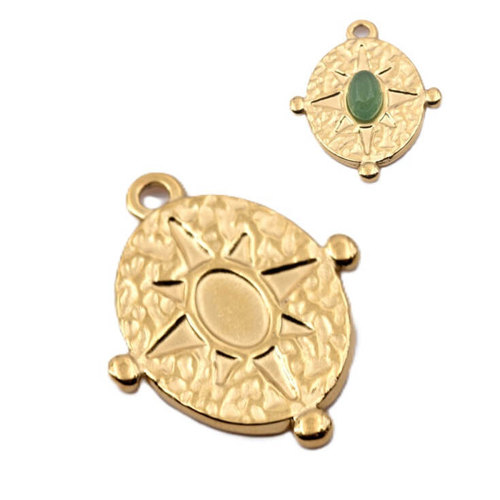 Oval golden steel pendant 22x13mm for 6x4mm cabochon - Hole: 1mm (1)