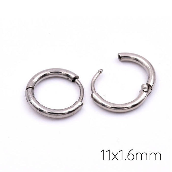 Huggie hoop earrings in 304 stainless steel - 11x1.6mm (2)