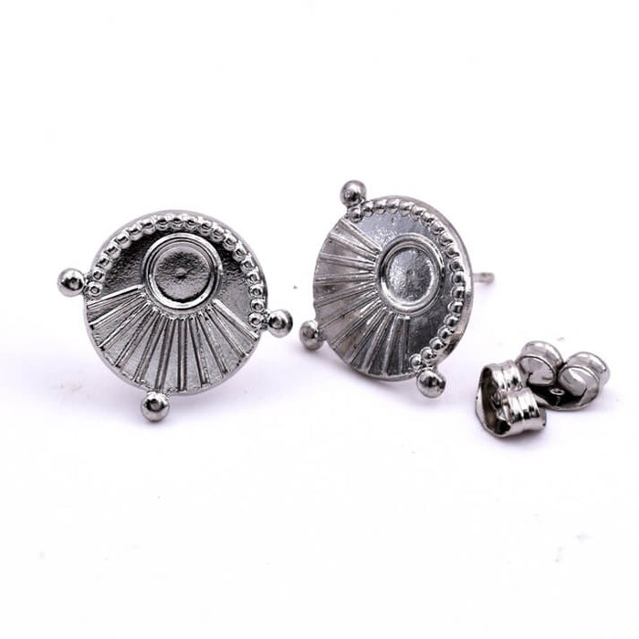 Ethnic steel post stud earrings for 4mm cabochon (2)