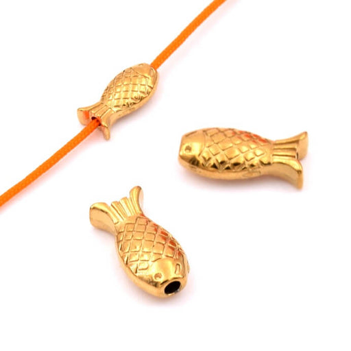 Fish-shaped bead - golden stainless steel - 9x4.5mm – Hole: 1mm (2)