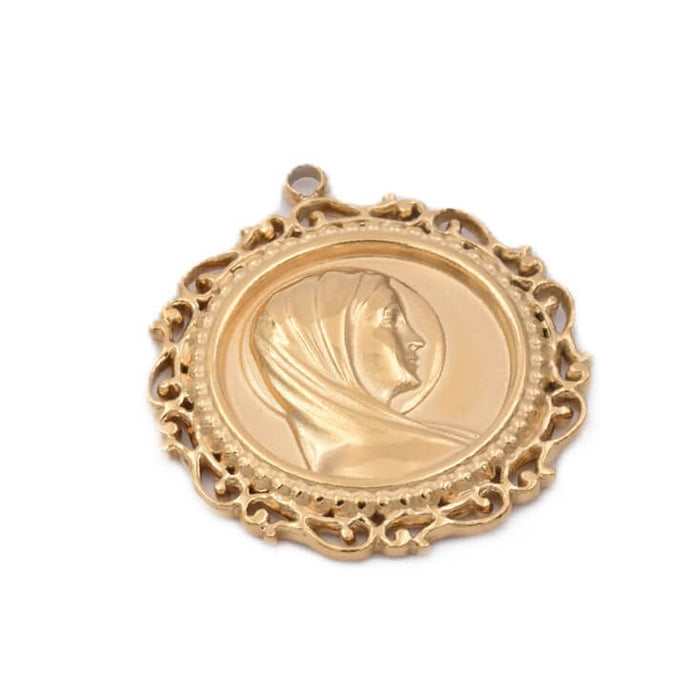 Virgin Mary religious medallion - 22mm - golden stainless steel (1)