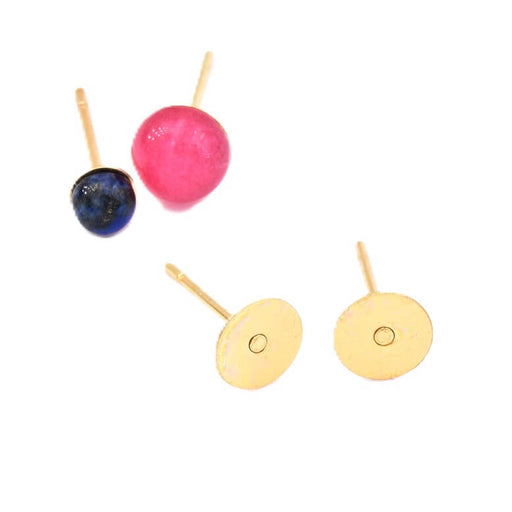 Stud earrings - golden steel - 6mm disc and 0.7mm post (4)