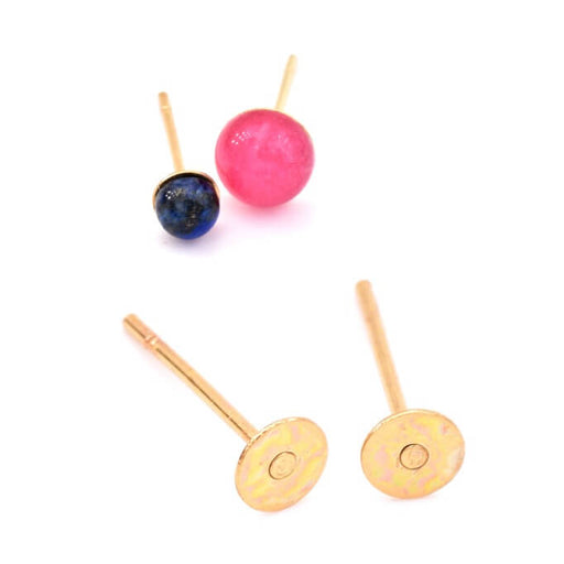 Stud earrings - golden steel - 4mm disc and 0.7mm post (2 pairs)