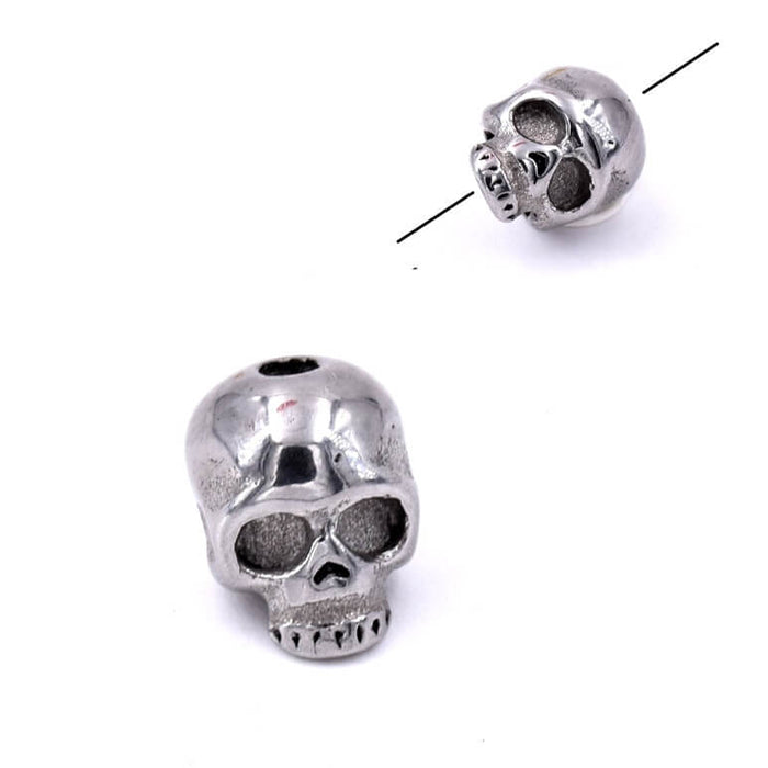 Skull bead with vertical hole - steel 8x6mm - Hole: 1.6mm (1)