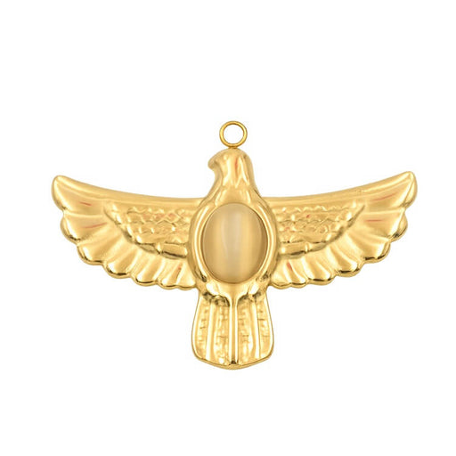 Buy Flying eagle pendant in golden stainless steel with glass cabochon - 37mm (1)
