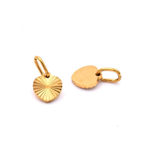 Buy Tiny heart shaped pendant - 7mm ribbed - golden stainless steel - 6mm ring (1)