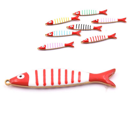 Fish pendant with red enamel stripes -Golden steel 40x8mm (1)