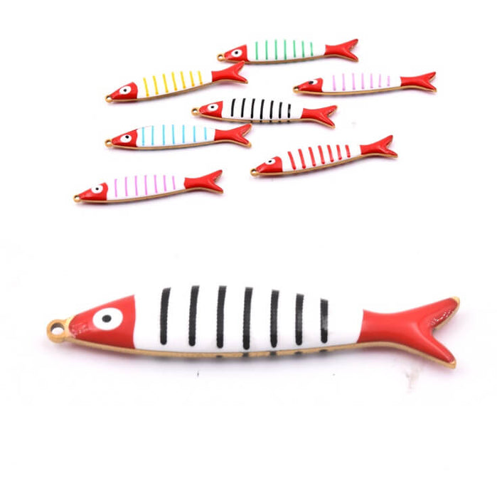 Fish pendant - Gold-tone steel with black striped enamel 40x8mm (1)