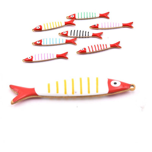 Fish pendant - Gold-tone steel with yellow striped enamel 40x8mm (1)
