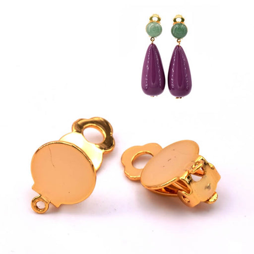 Buy Ear clips with ring - golden brass - 10.5mm - Hole: 0.8mm (2)