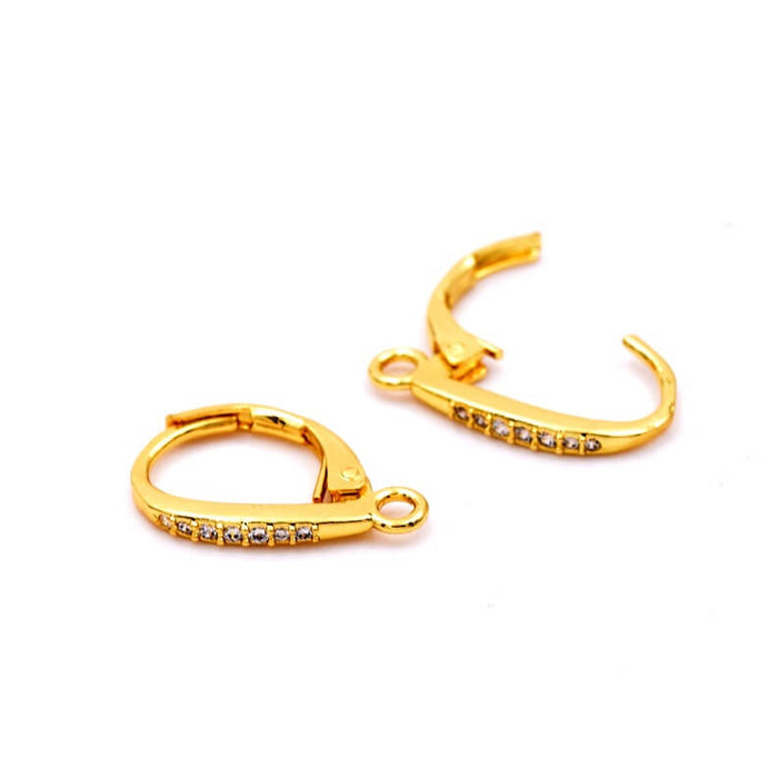 Leverback earrings - Golden brass and zircon - 17mm - Hole: 1.2mm (2)