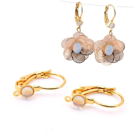 Leverback earrings - Golden brass and cabochon - 20mm - Hole: 0.8mm (2)