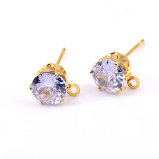 Stud earrings golden brass set with light lilas - Hole: 1mm (2)