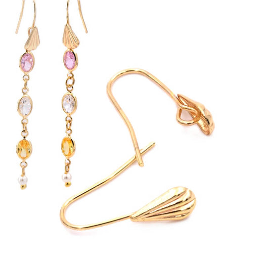 Ear hooks golden brass and shell - 17mm (1 pair)