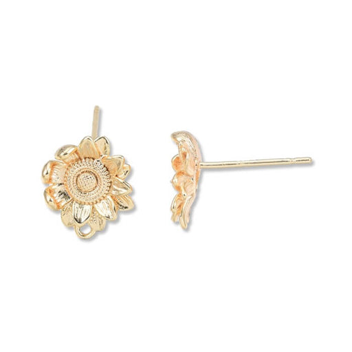 Stud earrings Flower quality golden brass with pusher (2)