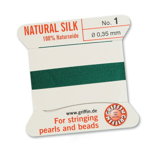 Bright green natural silk thread - 0.35mm - 2m with needle (1)