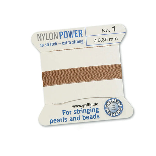 Beige nylon thread NYLONPOWER 0.35mm x 2m with needle (1)