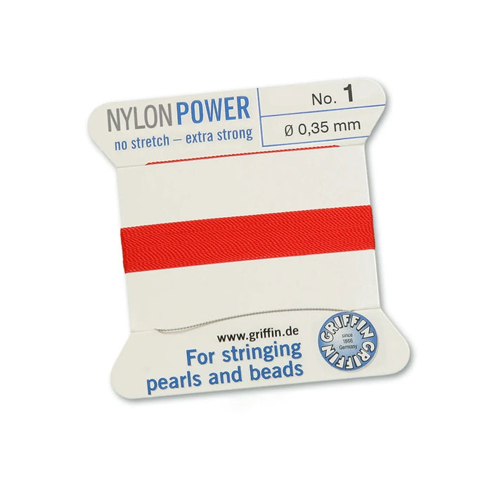 Red nylon thread NYLONPOWER 0.35mm x 2m with needle (1)