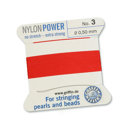 NYLONPOWER thread - red 0.50mm - 2m length with needle (1)