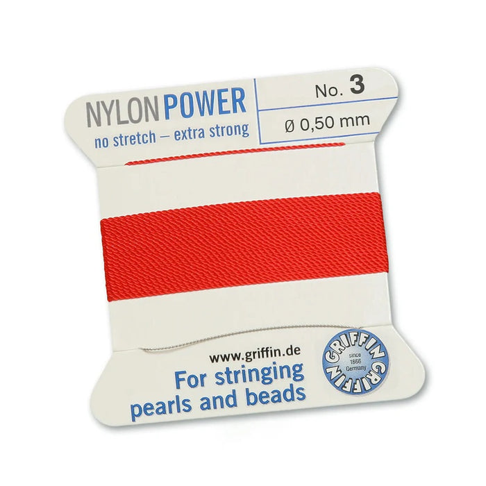 NYLONPOWER thread - red 0.50mm - 2m length with needle (1)