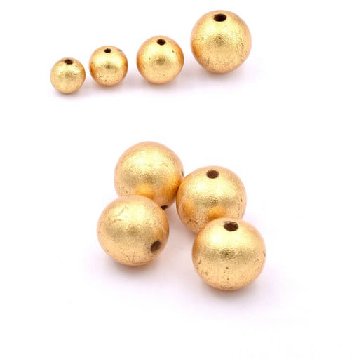 Round wooden bead gilded with gold leaf 15mm - Hole: 3mm (4)