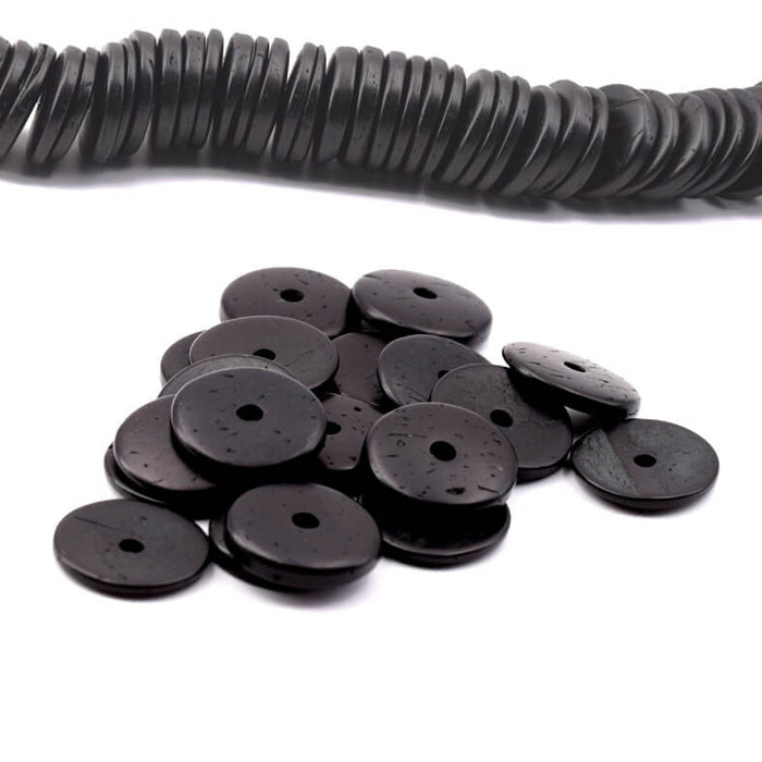 Black coconut heishi beads 22x4-5mm - Hole: 3mm (100)