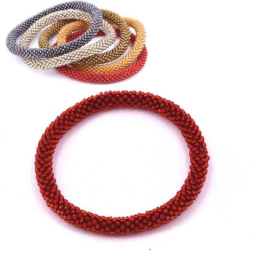 Nepalese crocheted bangle bracelet transparent red 65mm (1)