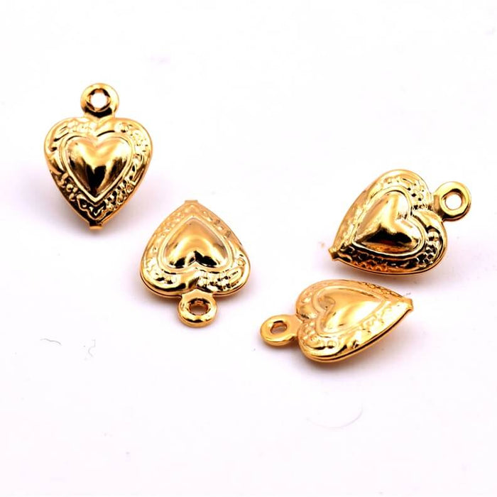 Retro Style Heart Pendant Golden Brass - 9mm (4)