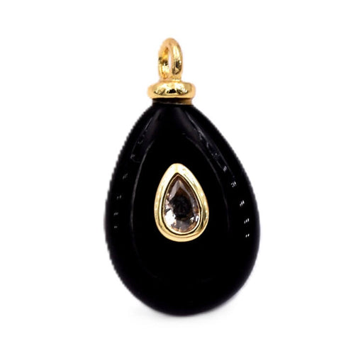 Pear-shaped teardrop pendant black onyx golden brass and zircon 18x13mm (1)