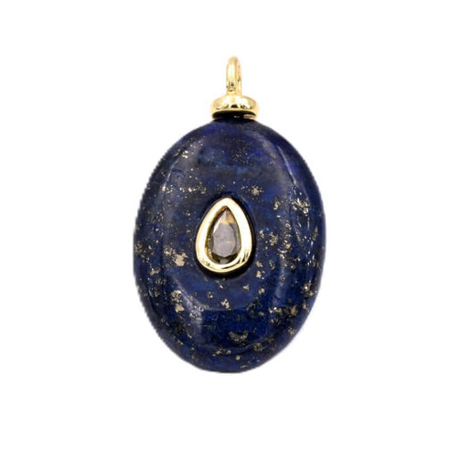 Oval pendant in lapis lazuli gold-plated brass and zircon - 20x15mm (1)