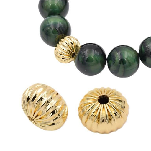 Grooved disc beads - golden brass 13x10mm - Hole: 3mm (2)