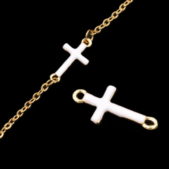 Cross Connector with White Enamel Finish - 12mm Golden Brass (1)