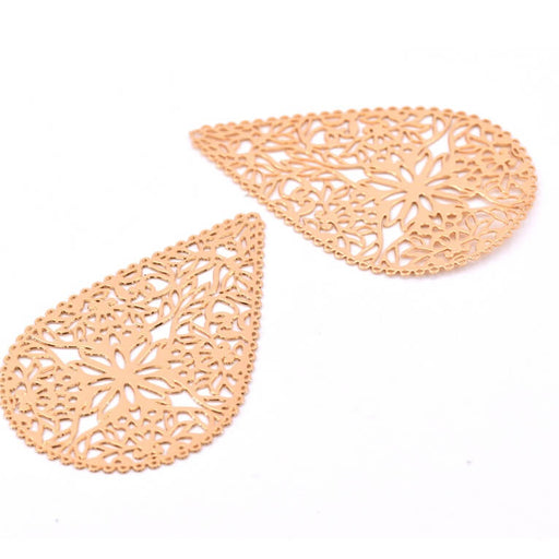 Buy Teardrop pendant with floral motif - golden brass - 40x26mm (2)