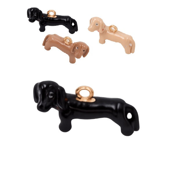 Black enamel dachshund charm pendant 18mm - Hole: 1.5mm (1)