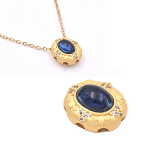 Buy Oval bead multi-strand 12x10mm -matte golden brass - blue cabochon (1)