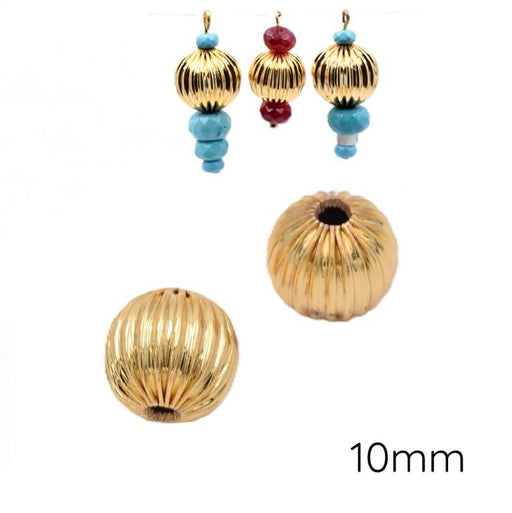 Buy Grooved round golden brass beads - 10mm - Hole: 2mm (2)